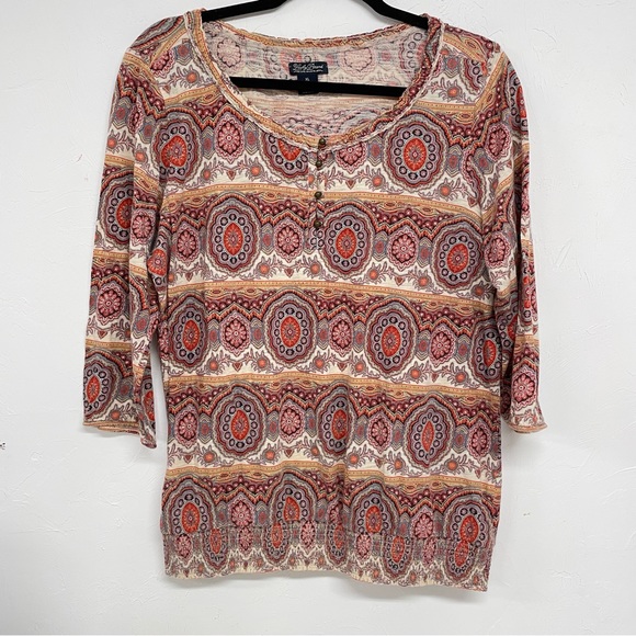 Lucky Brand Tops - Lucky Brand Orange & Red Boho Printed Blouse XL